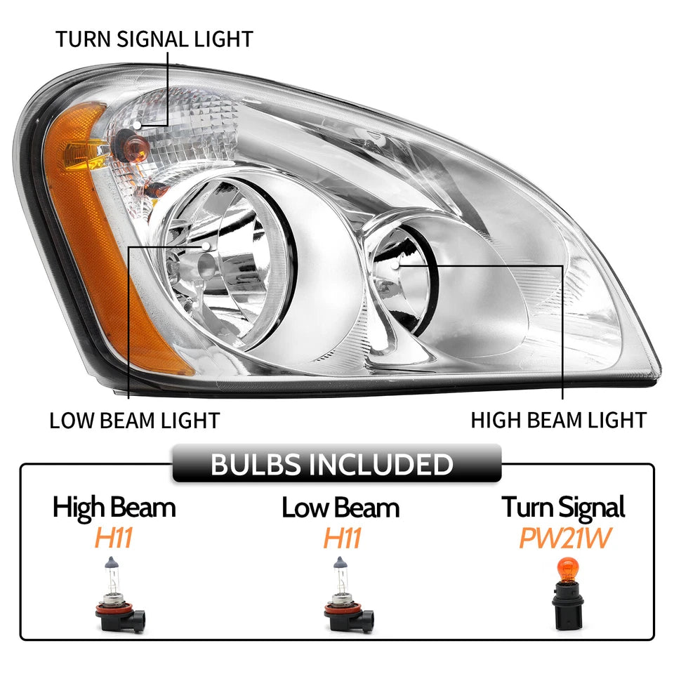 For 2008-2017 Freightliner Cascadia Halogen Headlights Headlamps Left+Right