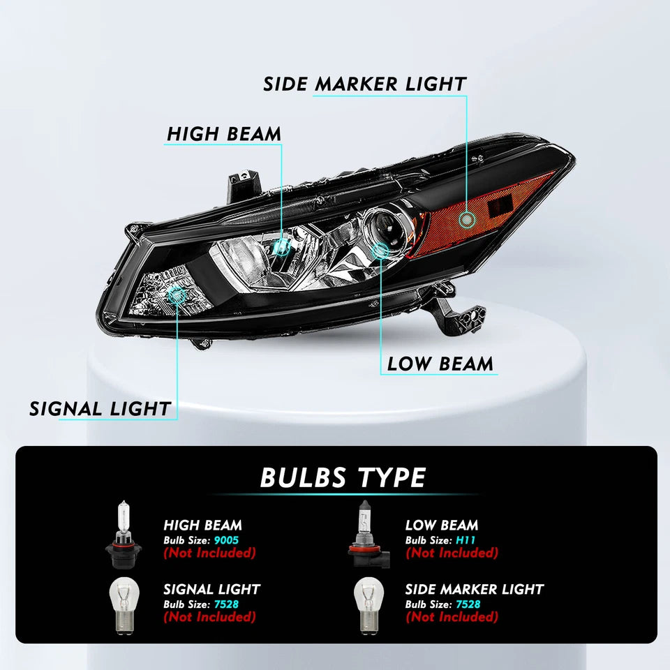For 2008-2012 Honda Accord Coupe Projector Halogen Headlights Assembly Pair