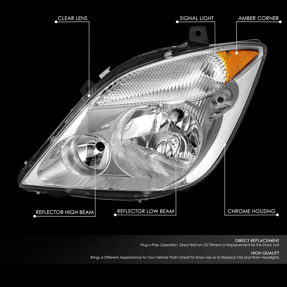 For 07-13 Dodge/Mercedes/Freightliner Sprinter 2500 3500 Headlights Chrome/Amber