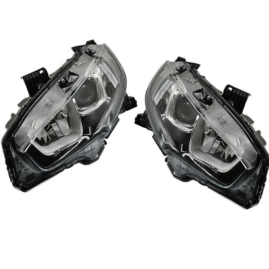 Pair For Honda Civic 2016-2020 Halogen W/LED DRL Headlights Assy Chrome Housing