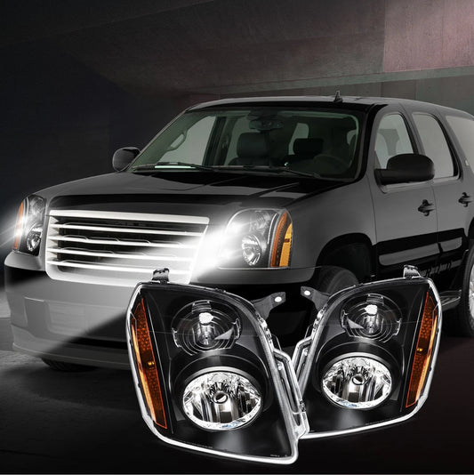 Scheinwerfer-Set für GMC Yukon XL 1500 2500 2007–2014, schwarz lackiertes Gehäuse